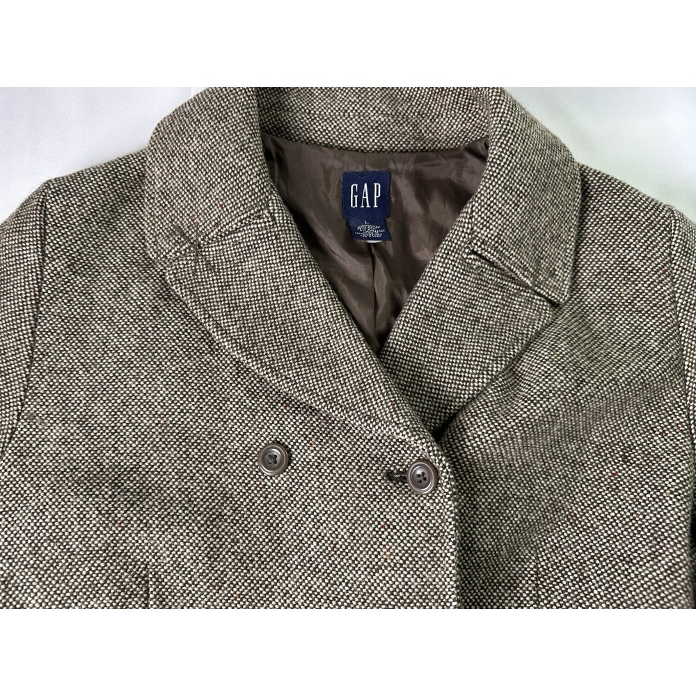 GAP Vintage Womens Large Brown‎ Wool Blend Tweed Double Breasted Coat Jacket - Picture 6 of 7